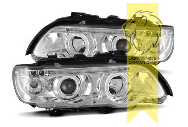 LT  Pair LED DRL Halogen Angel Eye Halo Ring Headlights BMW X5 E53 chrome LHD