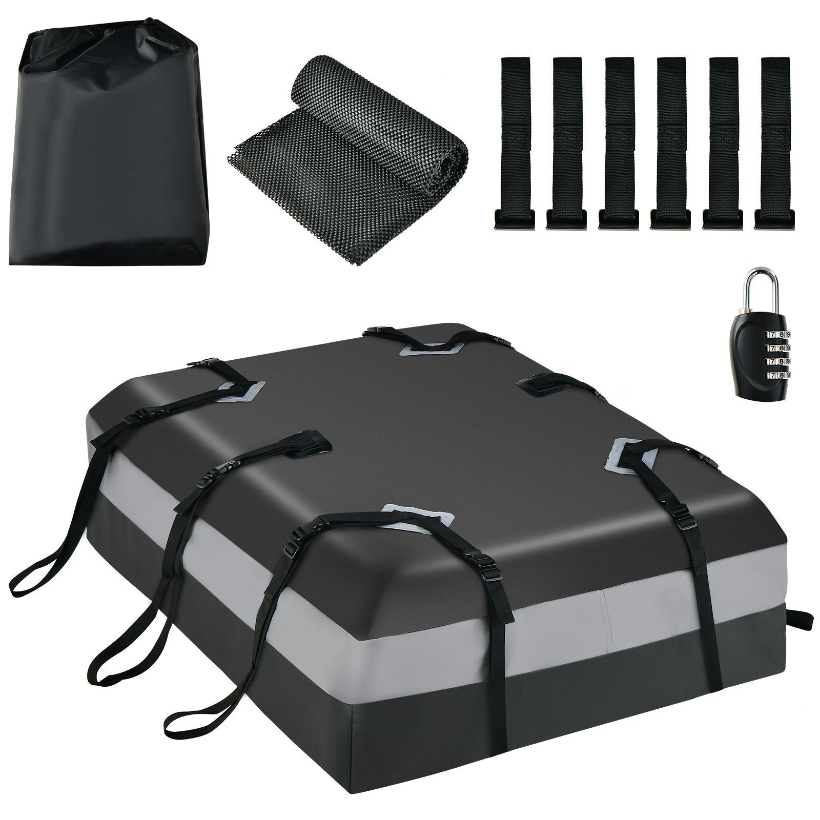 Waterproof Rooftop Luggage Car Roof Bag + Non-Slip Mat + 6 Door Hooks