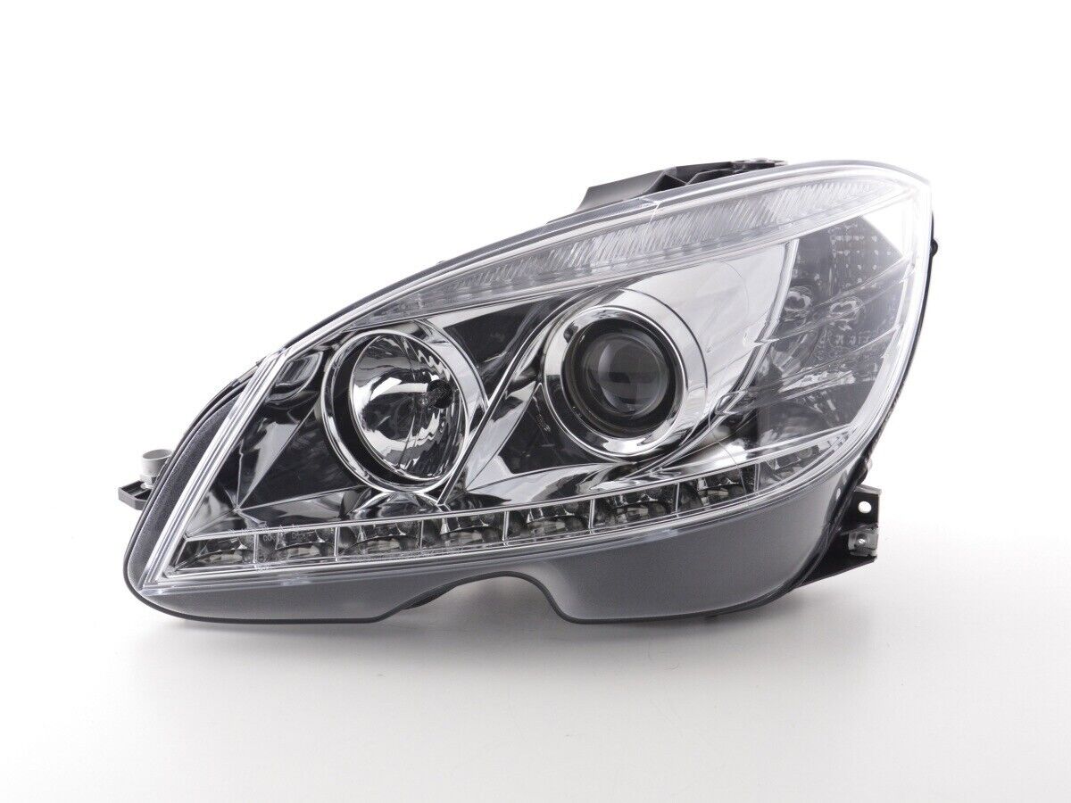 FK LED DRL Halo Lightbar Headlights Mercedes C-Class W204 07-10 Chrome LHD