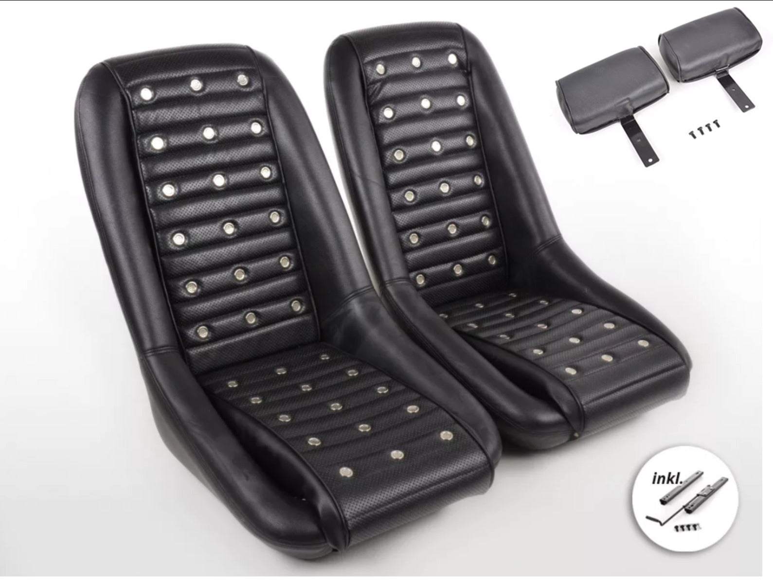 Black Studded Classic Car Retro Kit Speedster Vintage Resto Sports Bucket Seats