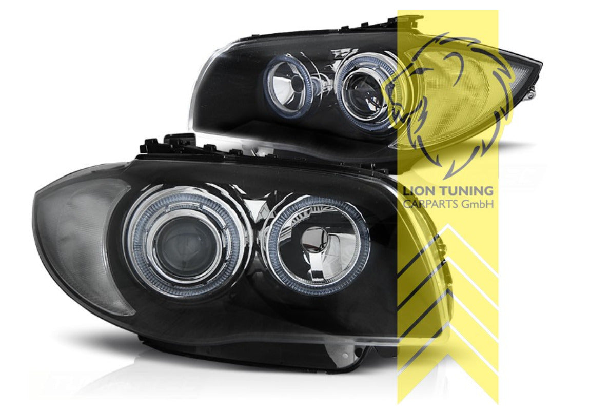 LT LED DRL Angel Eye Halo DEPO Headlights BMW 1 Series E81 E82 E87 E88 black LHD