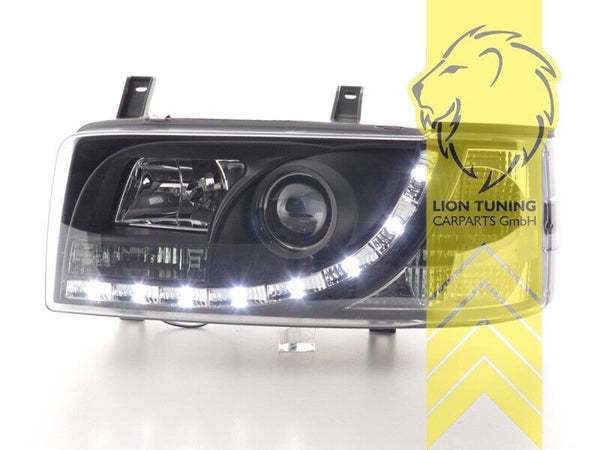 LT Pair LED DRL Lightbar Halo Headlights VW T4 Bus Transporter black LHD