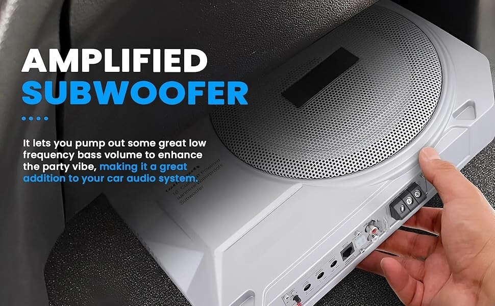 8 Inch Low Profile Amplified Subwoofer 600 Watt Compact Enclosed Under Seat