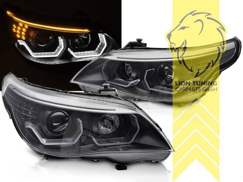 LT LED DRL Halo Lightbar Headlights BMW E60 Sedan E61 Touring black 03-07 LHD