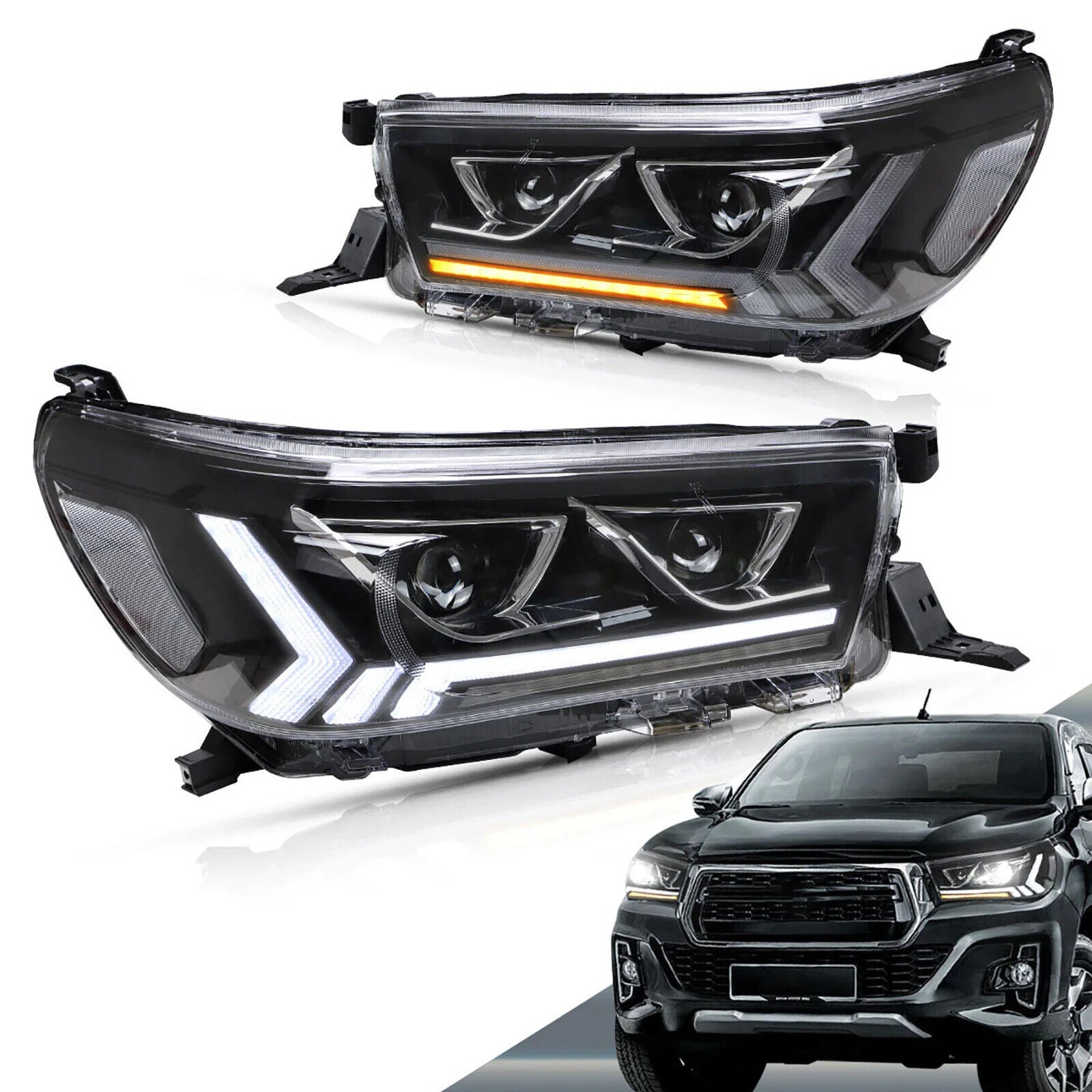 VLAND Toyota Hilux Revo 8 MK8 15-20 DYNAMIC WELCOME LED DRL Lightbar Headlights