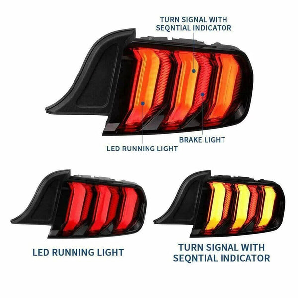 VLAND 5 Mode Sequential LED Rear Tail Lights Ford Mustang 2015-2023 LHD