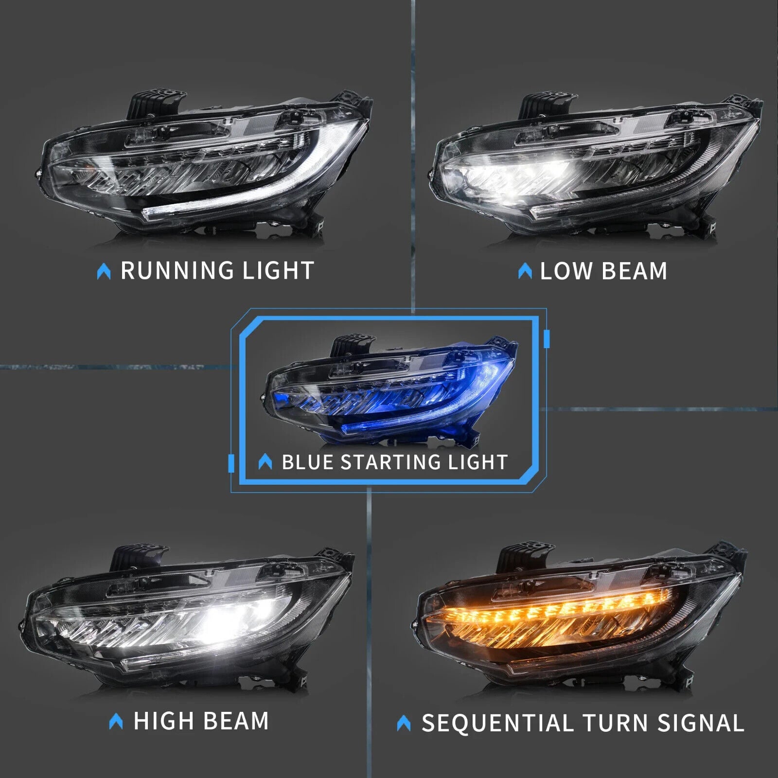 VLAND Honda Civic 10 Sedan Coupe Hatchback 16-21 LED DRL Lightbar Headlights