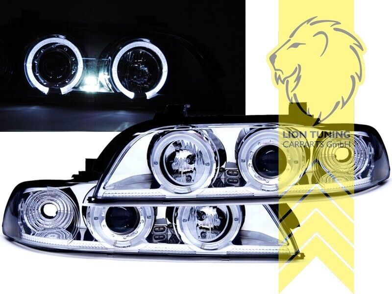 LT Pair LED DRL Halo Headlights BMW E39 95-00 Limo Touring H1 / H1 chrome LHD