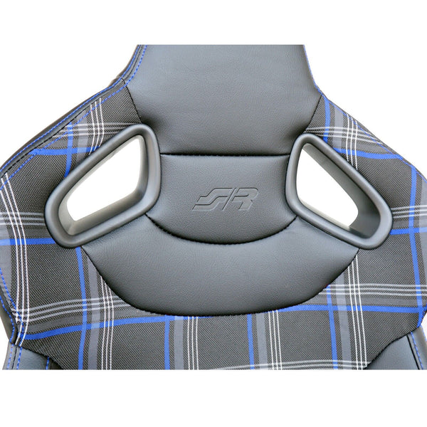 Simoni Racing Universal Plaid Check Tartan GT Jackie x1 Bucket Seat Black & Blue inc Base Mounted Slide Runners