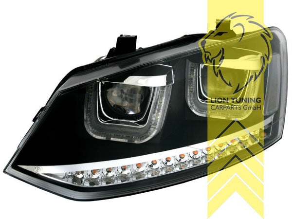 UK Stock Pair LT LED LED Lightbar DRL Headlights VW Polo 6R 6C U-Tube black LHD