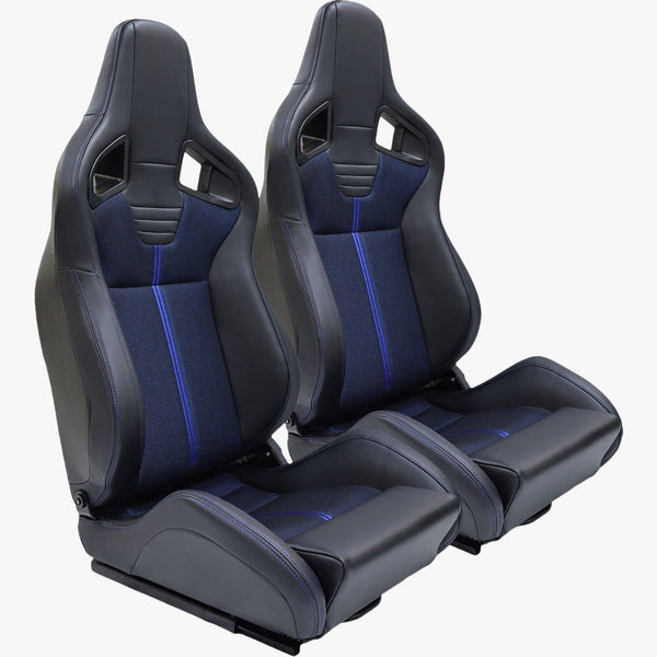 x1 JBR Black & Blue Stitch Synth Leather & Textile Car  / Sim Sports Bucket Seat