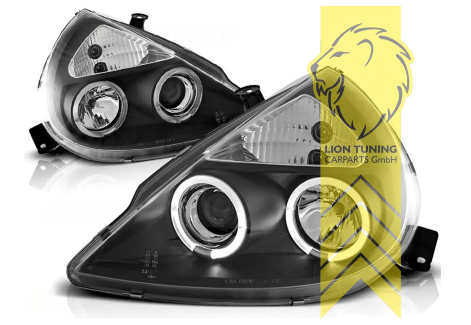 LT Pair LED DRL Halo Ring Projector Headlights Ford KA black LHD