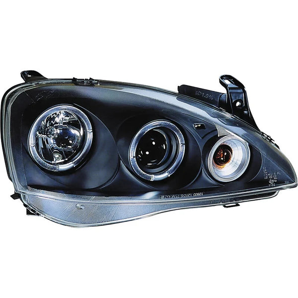 AS Pair LED DRL Halo Ring Headlights Opel Corsa C 3/5dr 00-04 Black LHD