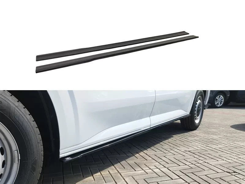 Motordrome Side Skirts 2 Extensions Ford Transit Custom Mk2 L1 VW T7 Gloss Black
