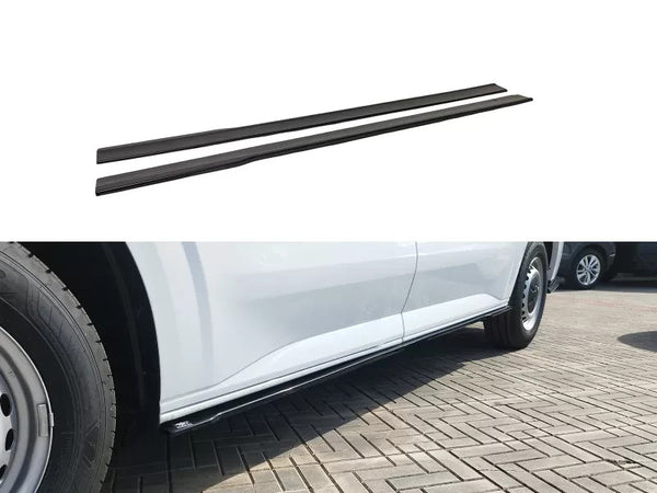 Motordrome Side Skirts 2 Extensions Ford Transit Custom Mk2 L1 VW T7 Gloss Black