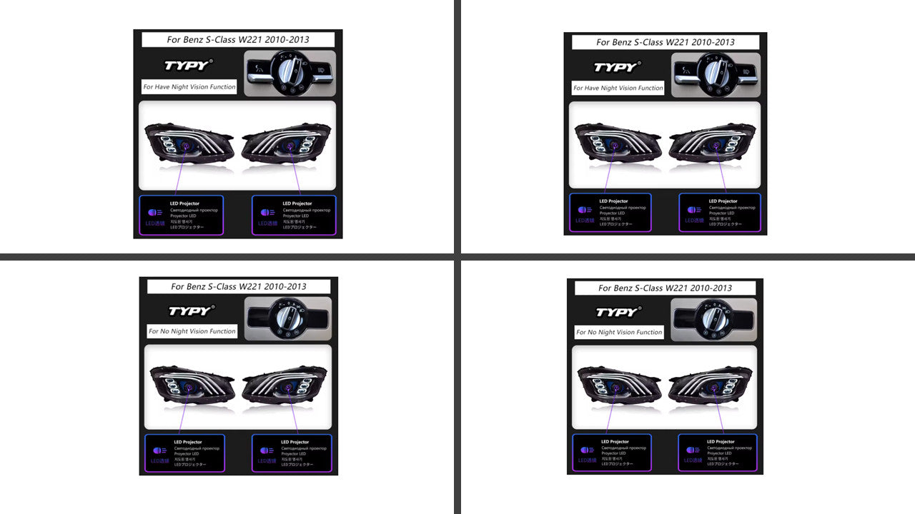 TYPY Pair Benz S-Class W221 06-13 LED DRL Lightbar Headlights LHD