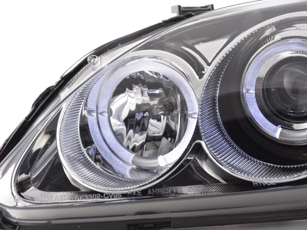 FK LED DRL Halo Ring headlights Honda Civic Coupe 2 / 3 / 4-dr 99-00 Chrome LHD