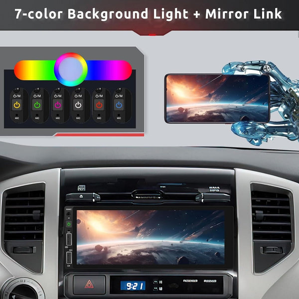 6.9" Screen 1 Din Car Stereo Wired CarPlay Android Auto BT USB C Camera