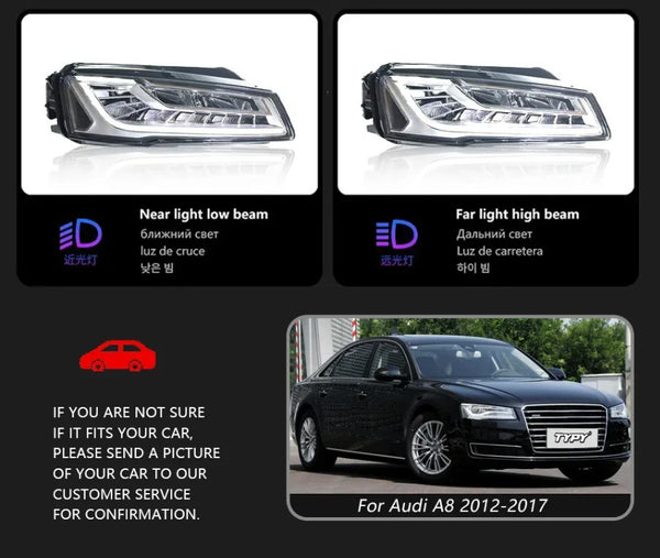 TYPY Pair Audi A8 2012-2017 LED DRL Headlights Clear LHD