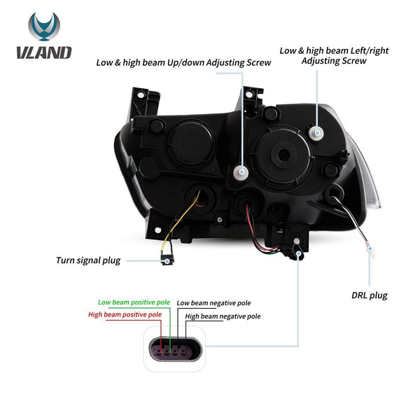 VLAND 11-14 Dodge Charger LD Pre-FL Lightbar LED DRL Headlights Dual Beam RHD