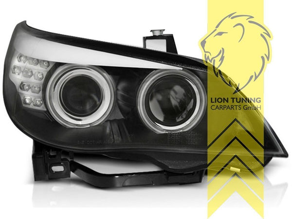 LT Pair LED DRL Halo Headlights BMW E60 Limo E61 Touring black XENON 05-07 LHD