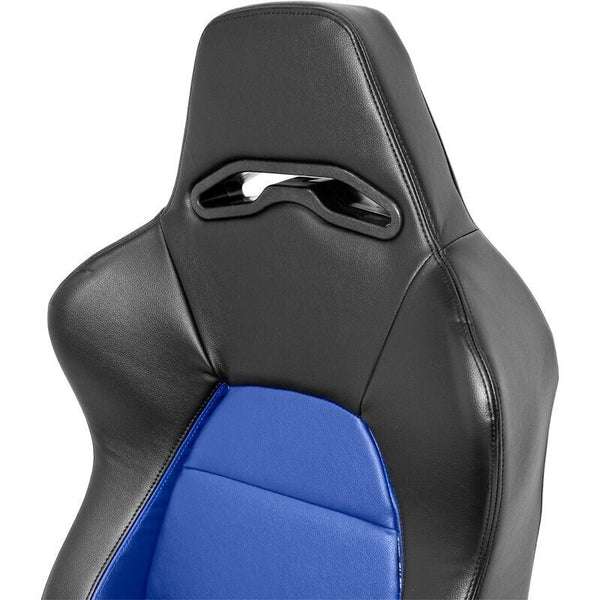 UK Stock - Auto-Style x1 Single - Car & Racing Sim - Universal Reclining Sports Bucket Seat BLACK BLUE + runners