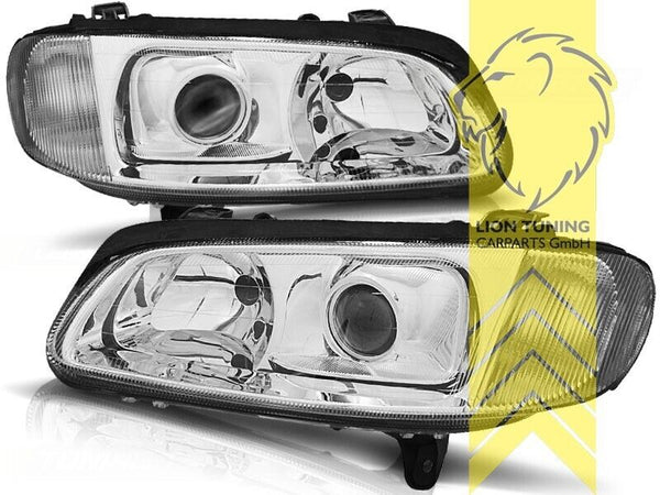 LT Pair Halogen Headlights Opel Vauxhall Omega B Chrome LHD