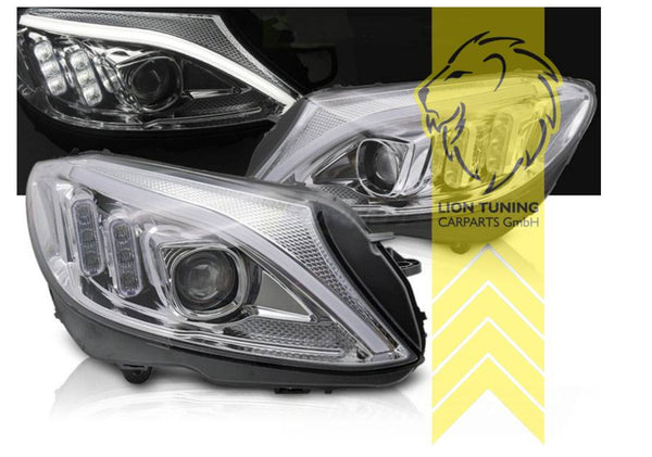 LT LED DRL Halo Lightbar Headlights Merc W205 S205 C205 A205 Chrome LHD 14-18