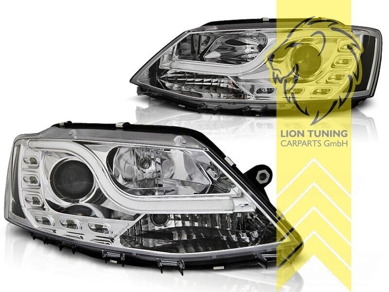 LT Pair LED DRL & H1 Halo Lightbar Headlights VW Jetta 4 IV 162 11-18 chrome LHD