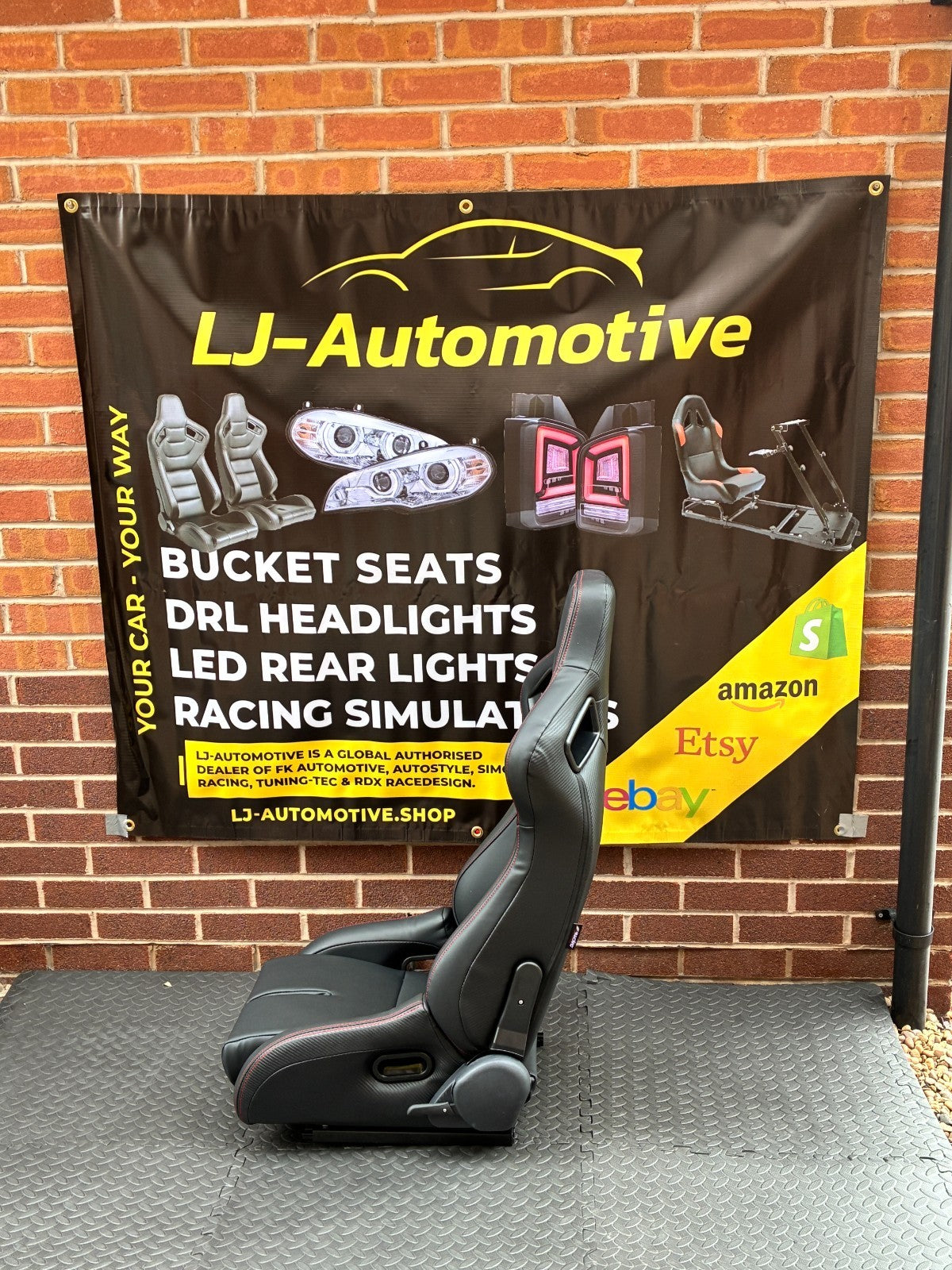 UK Stock Simoni Racing Emerson Universal Supercar Bucket Seat x1 Black Carbon Red Stitch