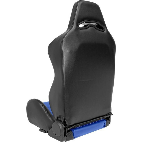 UK Stock - Auto-Style x1 Single - Car & Racing Sim - Universal Reclining Sports Bucket Seat BLACK BLUE + runners