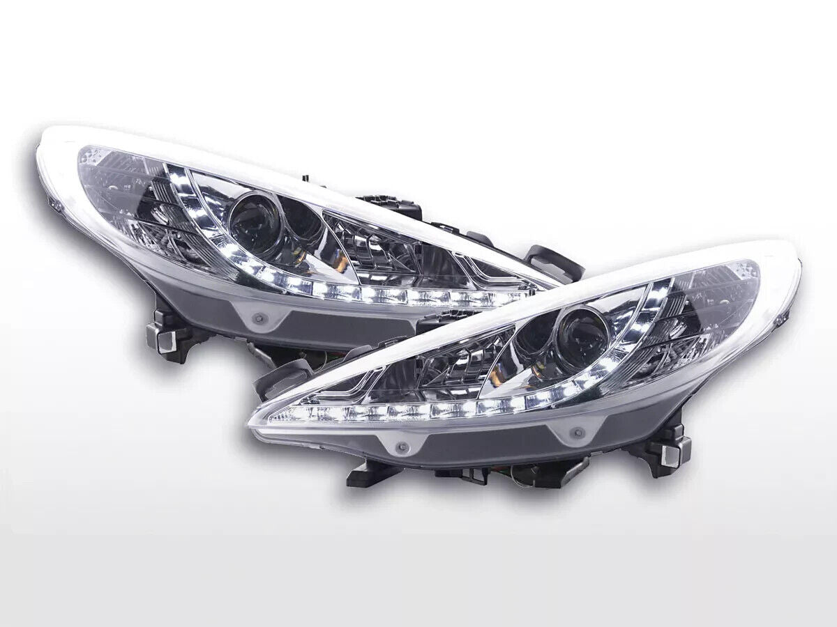 FK Set LED DRL Lightbar Halo SERVO H1 Headlights Peugeot 207 06+ Chrome LHD