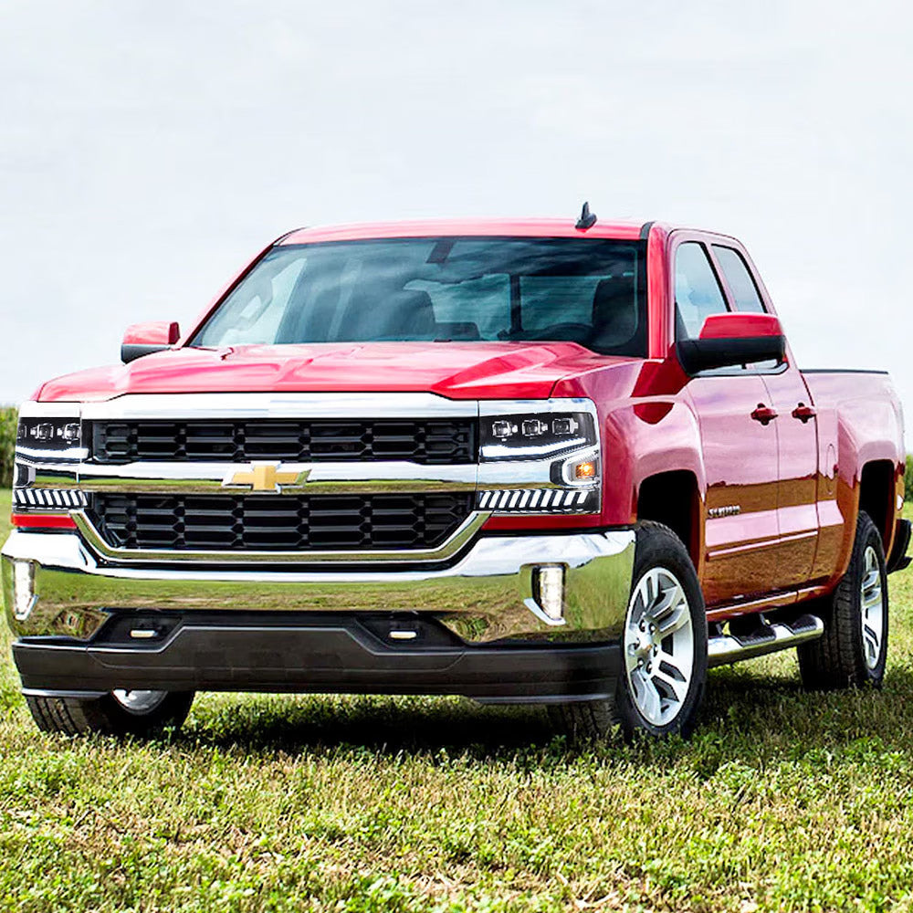 VLAND EU Pair Chevrolet Silverado 1500 16-18 LED DRL Seq Lightbar Headlights LHD