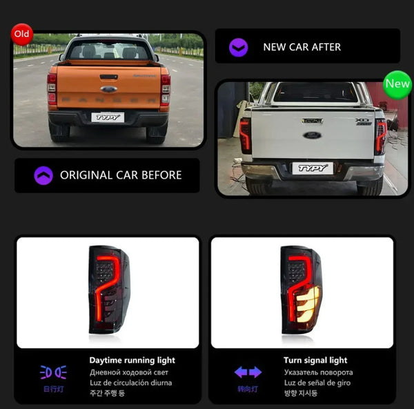 TYPY Pair Ford Ranger 12-22 LED Dynamic Rear Lights Tail Lamps Dynamic Tail LHD