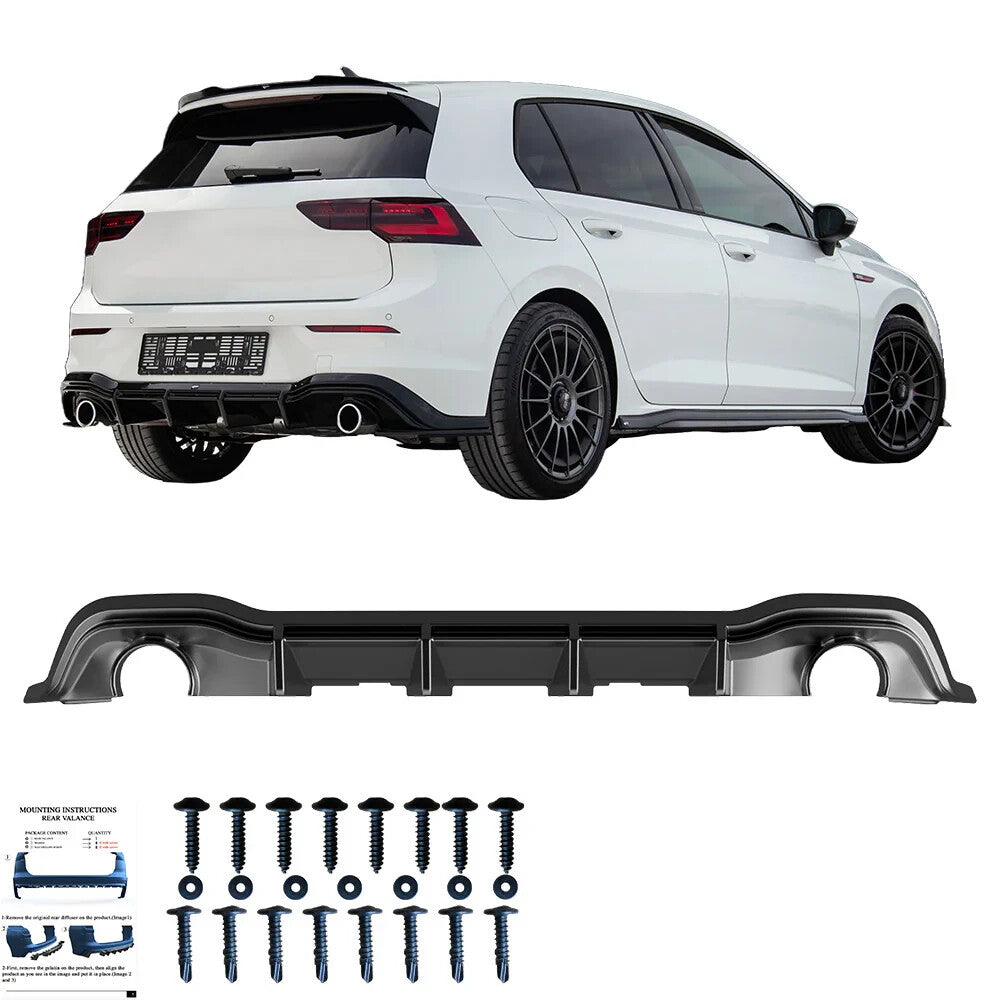 OW Rear Diffuser Valance VW Golf MK 8 GTI / R-Line 2020+ Gloss Black ABS