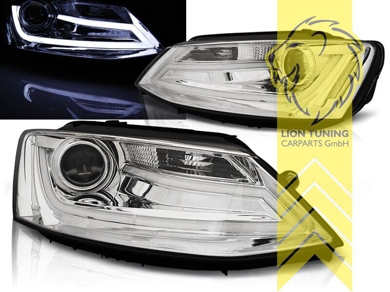 LT Pair LED DRL & H7 Halo Lightbar Headlights VW Jetta 4 IV 162 11-18 chrome LHD