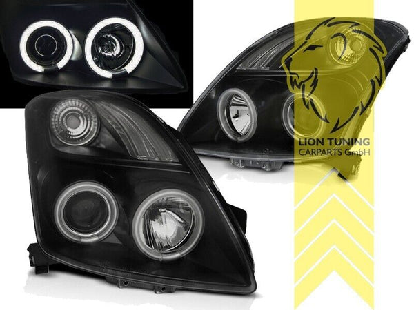 LT Pair LED DRL Halo CCFL Ring Headlights Suzuki Swift 3 MZ EZ 05-10 black LHD