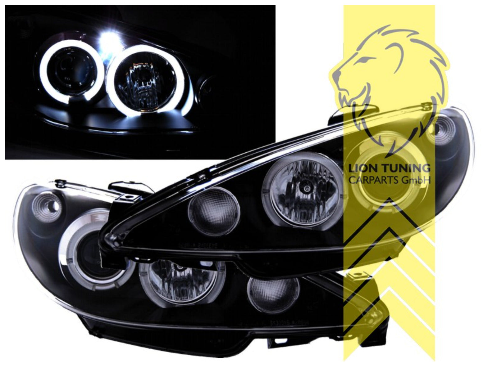 LT LED Angel Eye Halo Headlights Peugeot 206 206CC CC Cabrio SW Break Black LHD