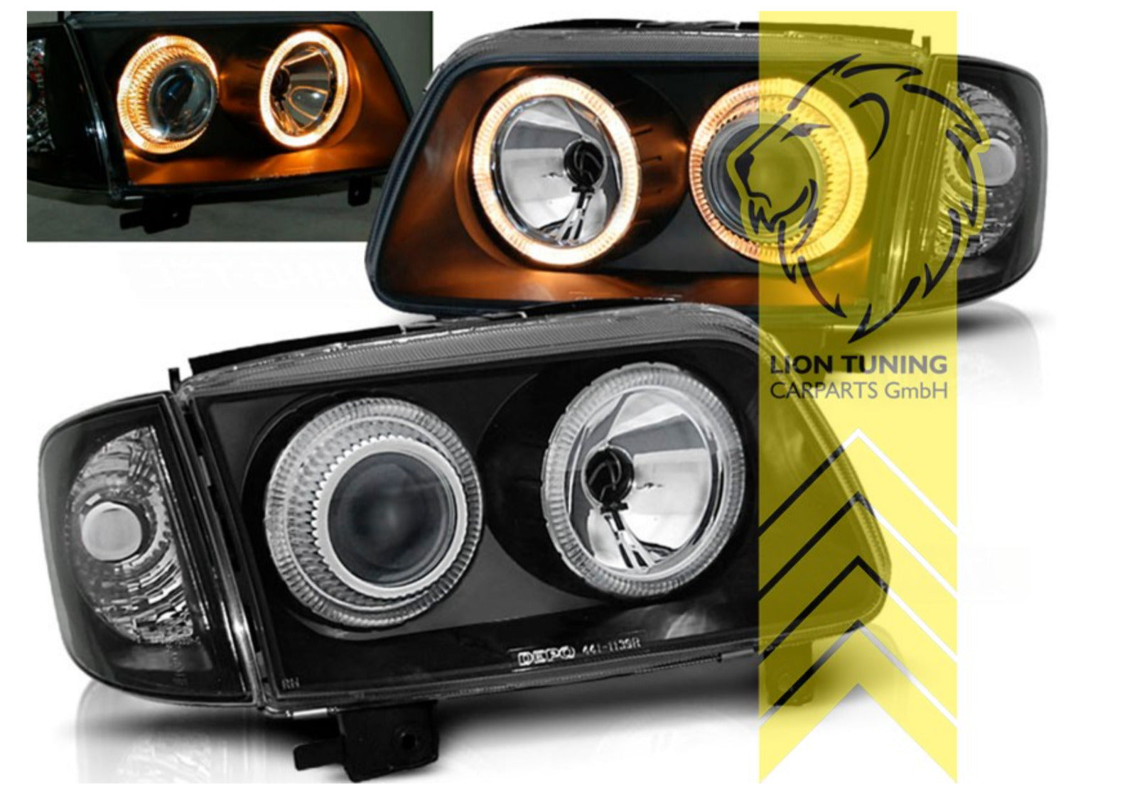 LT LED Angel Eye Halo Headlights VW Polo 6N2 black LHD