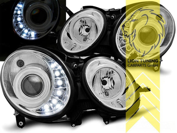 LT Pair LED DRL Halo Headlights Mercedes W211 S211 E-Class chrome 02-06 LHD