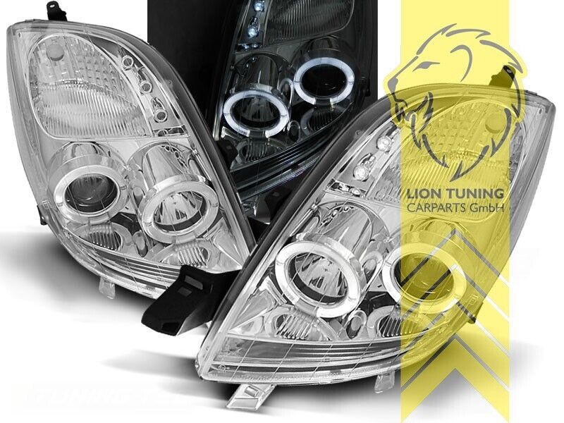 LT Pair LED DRL Lightbar Halo Ring Angel Eye Headlights Yaris 1 MK1 Chrome LHD