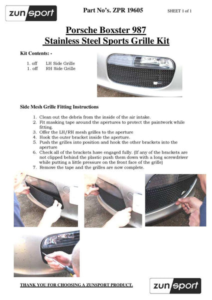 Zunsport Porsche Boxster 987 987.1 Auto Full Set - Stainless Front Grille Side Vents