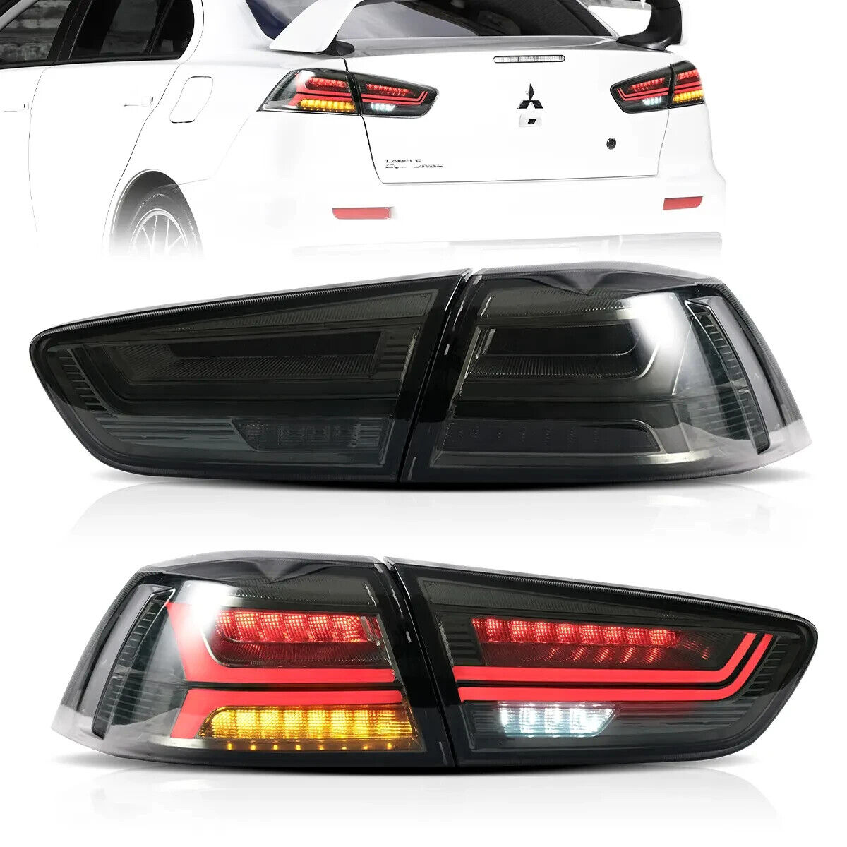 VLAND LED Tail Lamps Rear Lights 08-17 Mitsubishi Lancer EVO X DYNAMIC Smoke