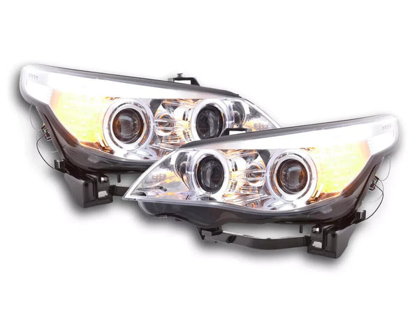 FK LED DRL Halogen Servo Headlights BMW 5-series E60 E61 03-07 Chrome LHD