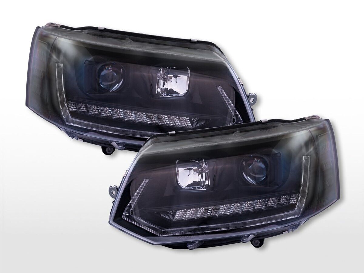 FK Pair LED DRL DYNAMIC Headlights VW Bus Camper Transporter T5 10-15 Black LHD