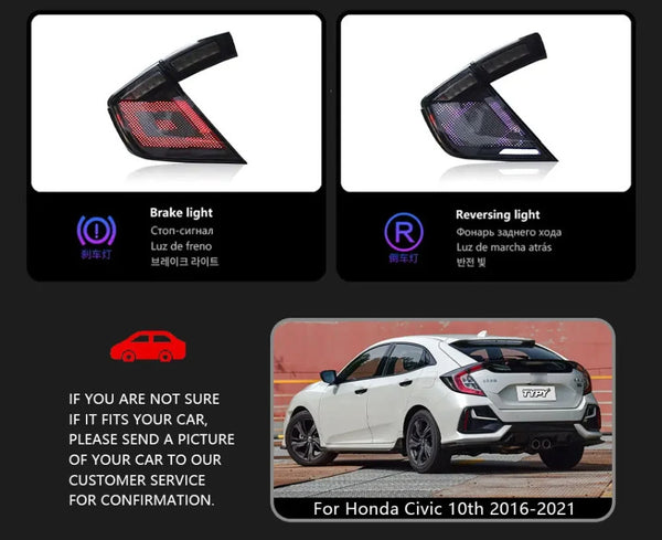 TYPY Pair LED 16-21 Honda Civic 10 Hatchb Dynamic Rear Lights Dynamic Tail LHD