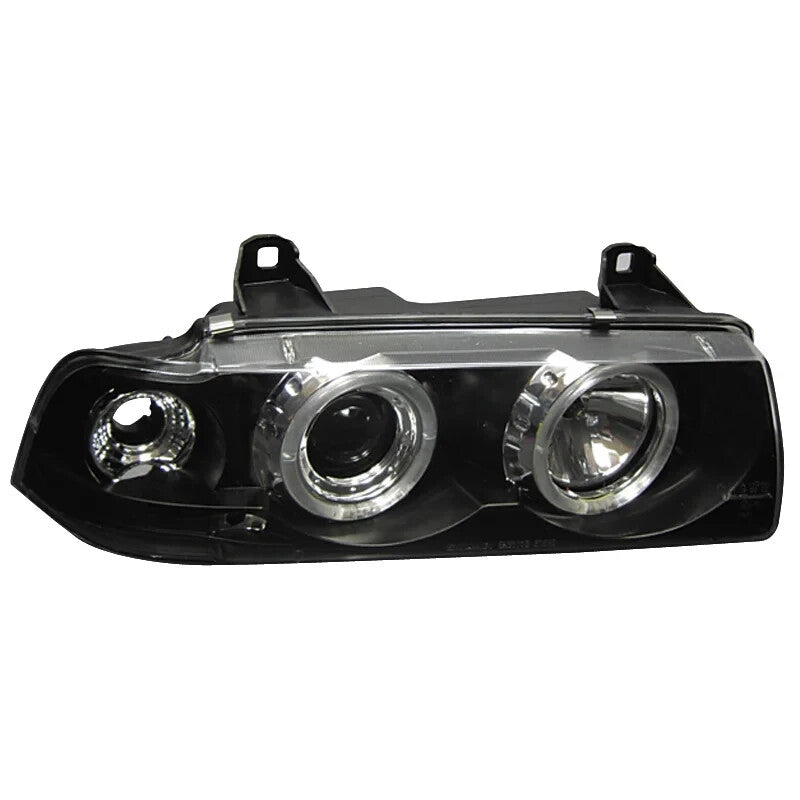 AS Pair LED DRL Halo Ring Headlights BMW 3-Series E36 Sedan Touring Black LHD