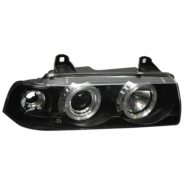 AS Pair LED DRL Halo Ring Headlights BMW 3-Series E36 Sedan Touring Black LHD