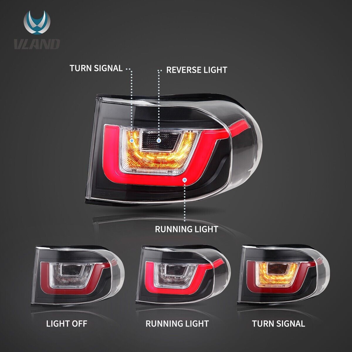 VLAND LED Lightbar Tail Lights Rear Lights 07-14 Toyota FJ Cruiser XJ10 Clear 1
