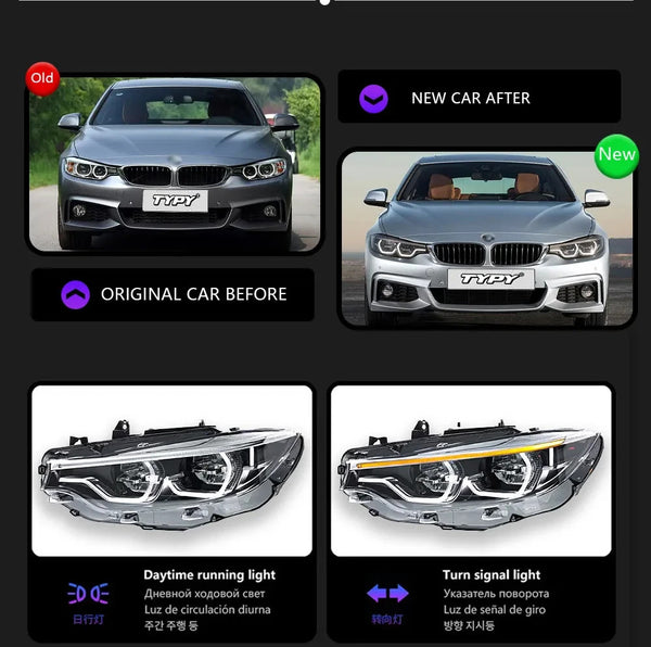 TYPY Pair 13-19 BMW 4 Series F32 F36 LED DRL Dynamic Headlights LHD